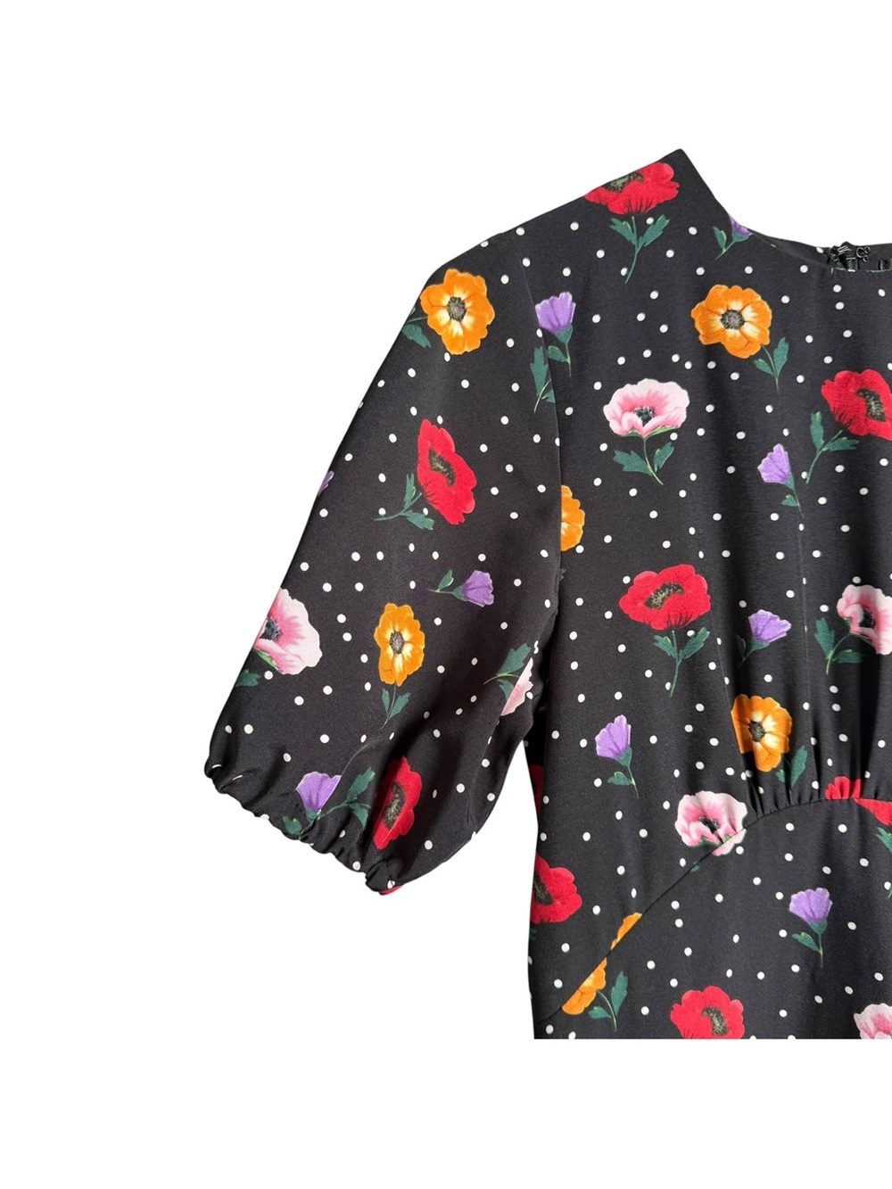 Dark Romantic Floral Polka Dot Midi Dress Size 4 Cottagecore 90’s Novelty Print - Picture 5 of 12